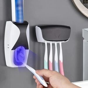 Toothbrush Holder and Toothpaste Squeezer Set